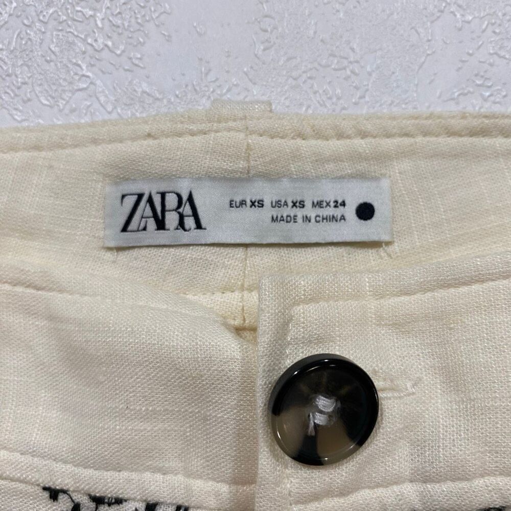 Zara Cream Embroidered Wide Leg Pants XS Boho Linen Blend - Picture 3 of 7